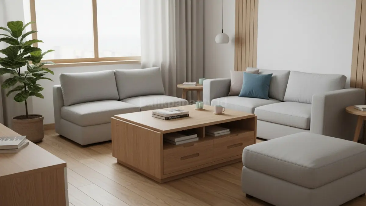 Coffee table minimalis modern di ruang tamu kecil yang rapi dan estetik