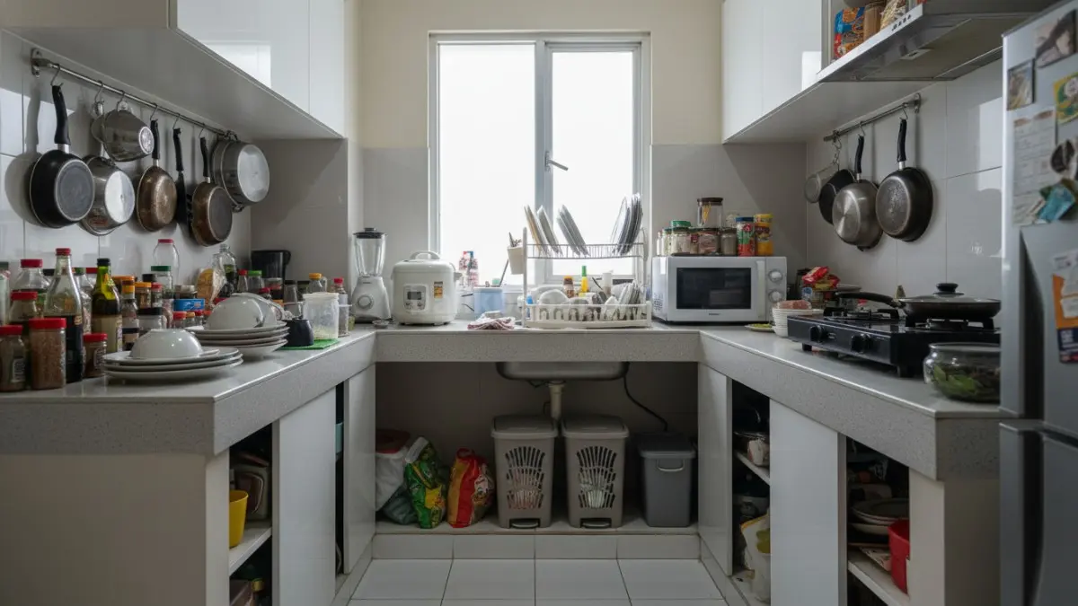 contoh kesalahan penataan dapur sempit
