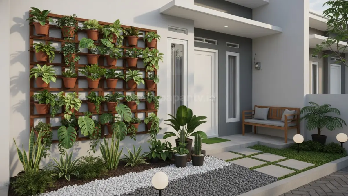 contoh taman kecil depan rumah dengan desain sederhana tapi tetap menarik