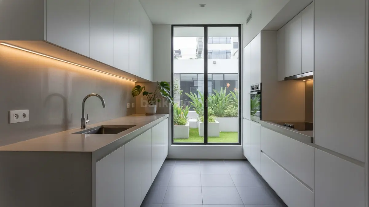 dapur minimalis 1,5 meter dengan desain linear modern
