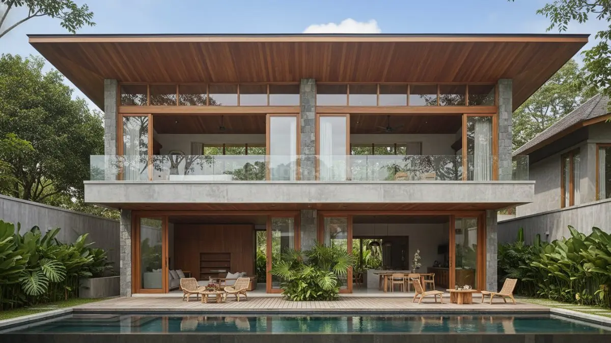 Desain rumah modern minimalis tropis dengan pencahayaan alami dan ruang terbuka