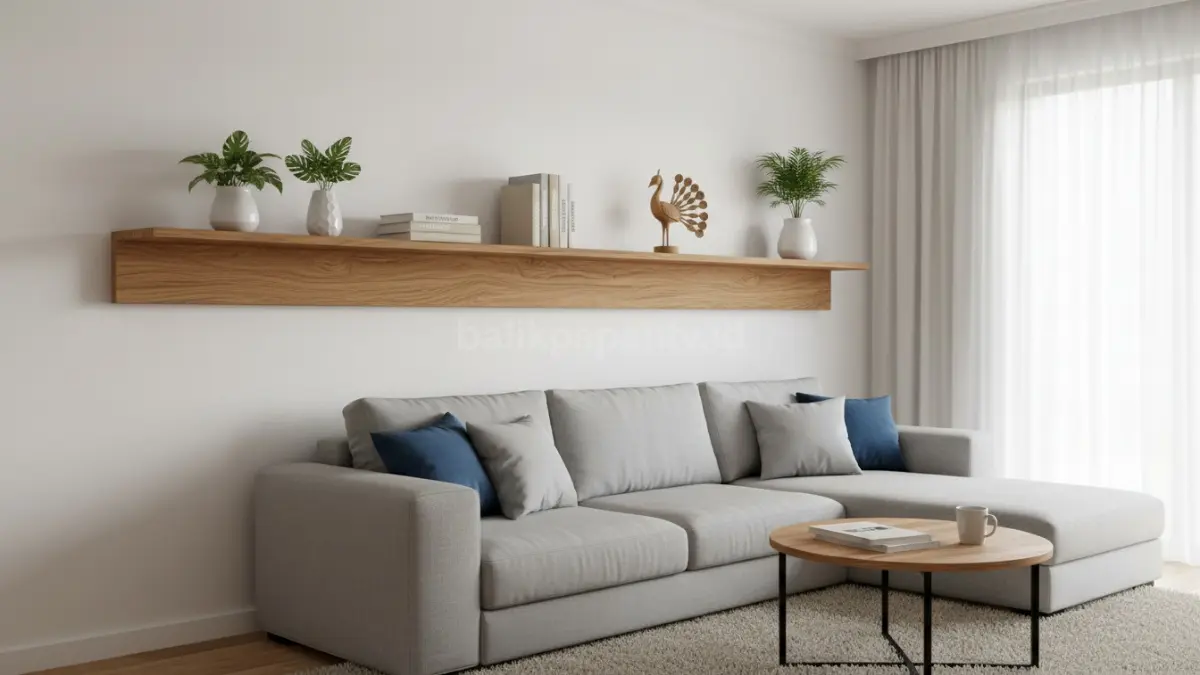 Floating shelf linear kayu natural
