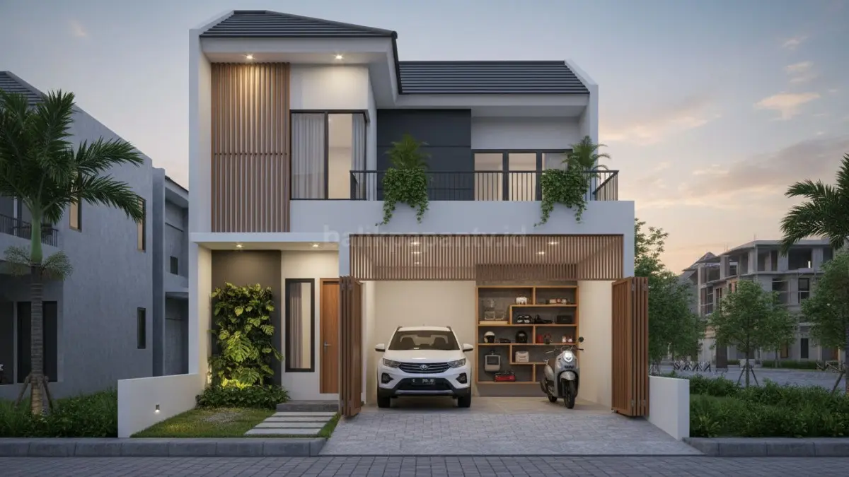 Garasi rumah modern minimalis dengan desain rapi dan multifungsi