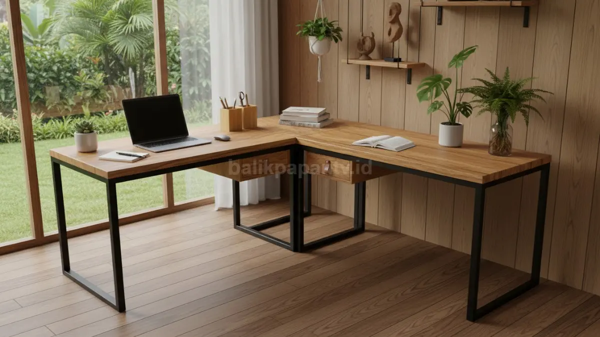  Grid natural dengan kombinasi material kayu dan tanaman kerja