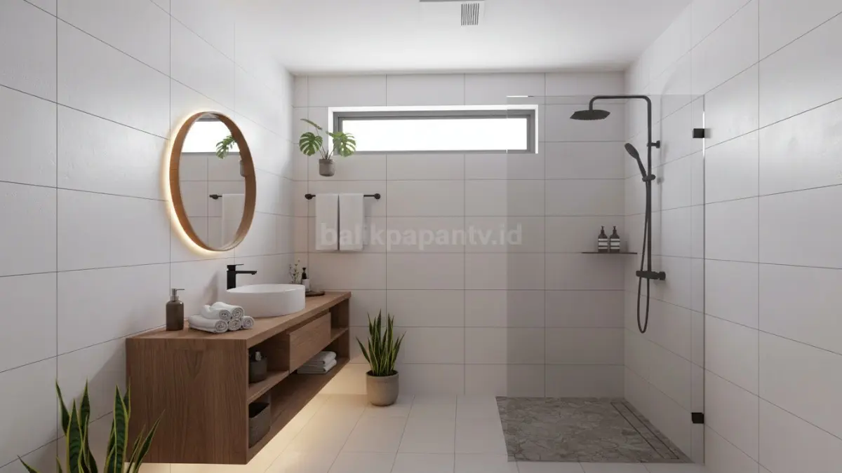 Ilustrasi kamar mandi dengan ventilasi baik dan desain sederhana