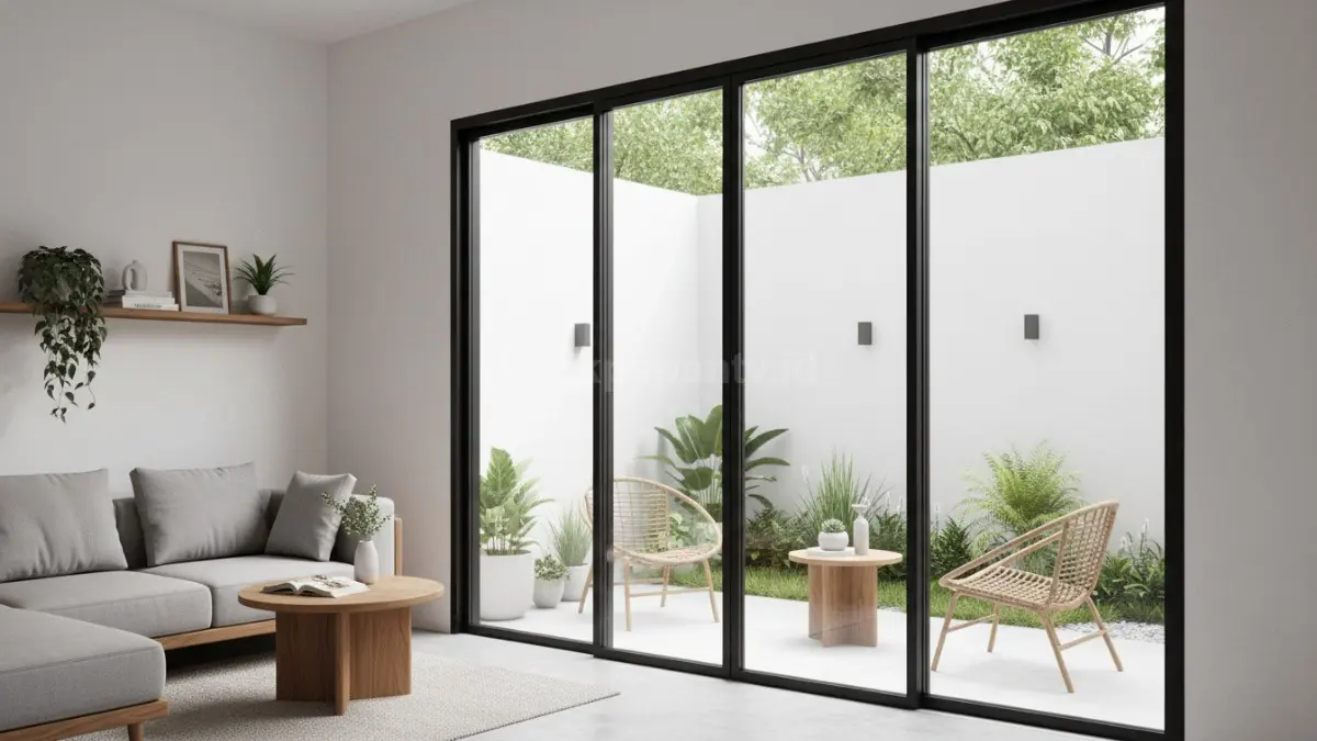 Ilustrasi ruang terbuka dengan pintu sliding aluminium 2 daun