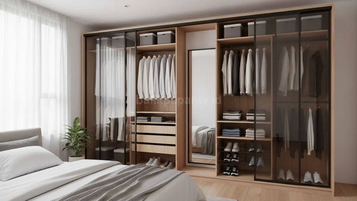wardrobe modern menyimpan banyak jenis pakaian, dari formal sampai kasual