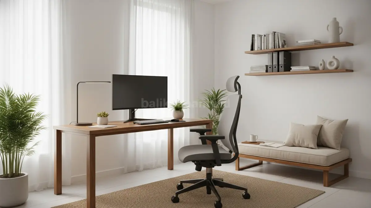 Ilustrasi workspace sederhana dengan meja rapi