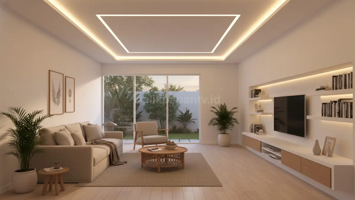 Lampu LED plafon modern dengan desain minimalis dan pencahayaan hangat