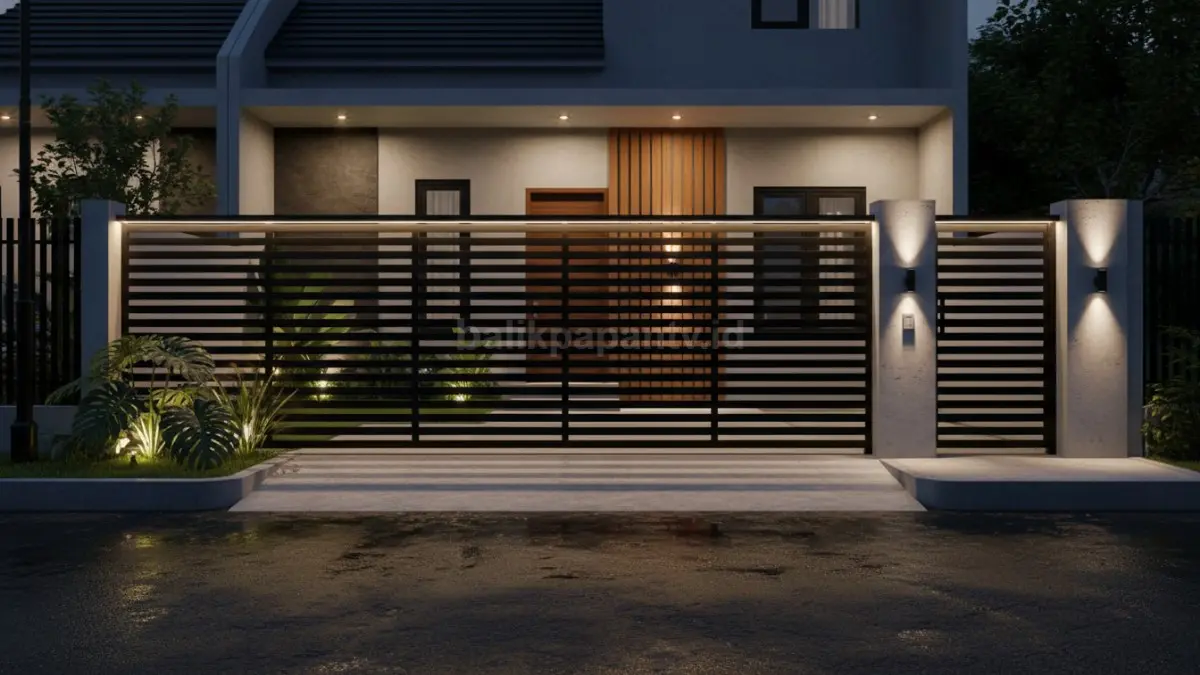 Lampu pagar LED tanam pada dinding rumah minimalis
