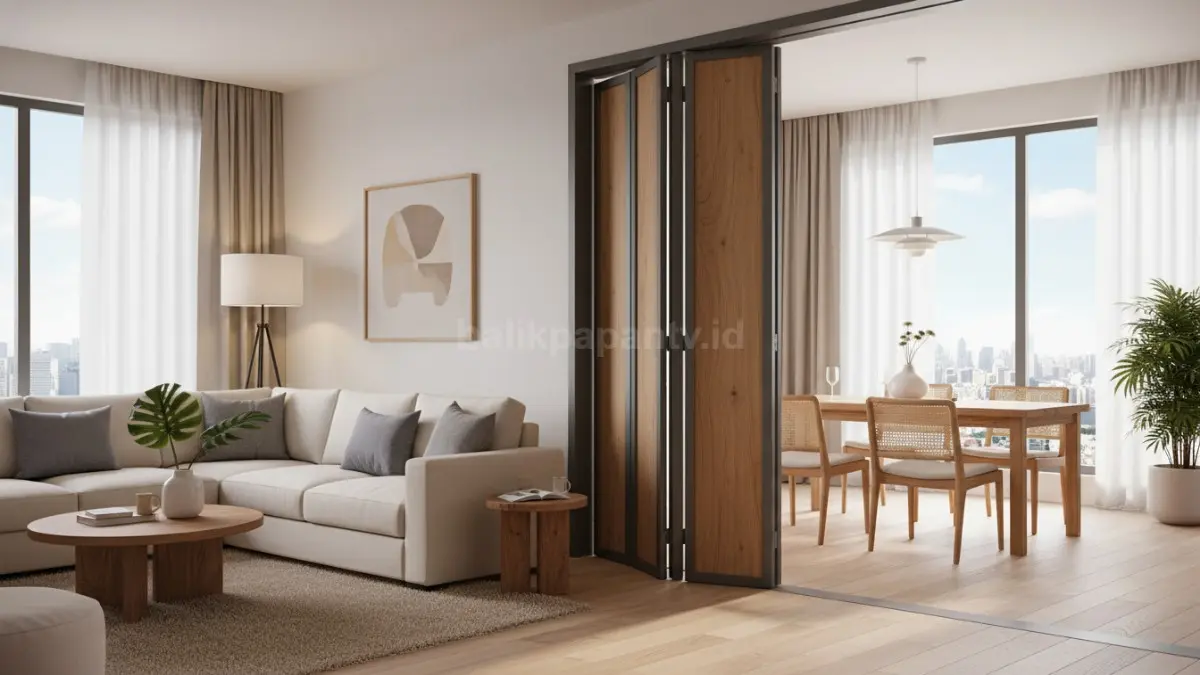  Partisi lipat panel kayu tipis dengan rangka aluminium
