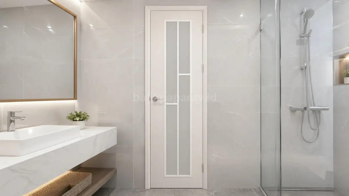 Pintu PVC kamar mandi modern dengan desain minimalis tahan air dan anti rayap.