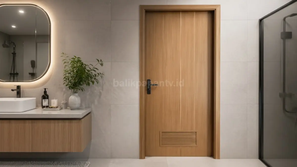 Pintu PVC motif kayu tekstur.