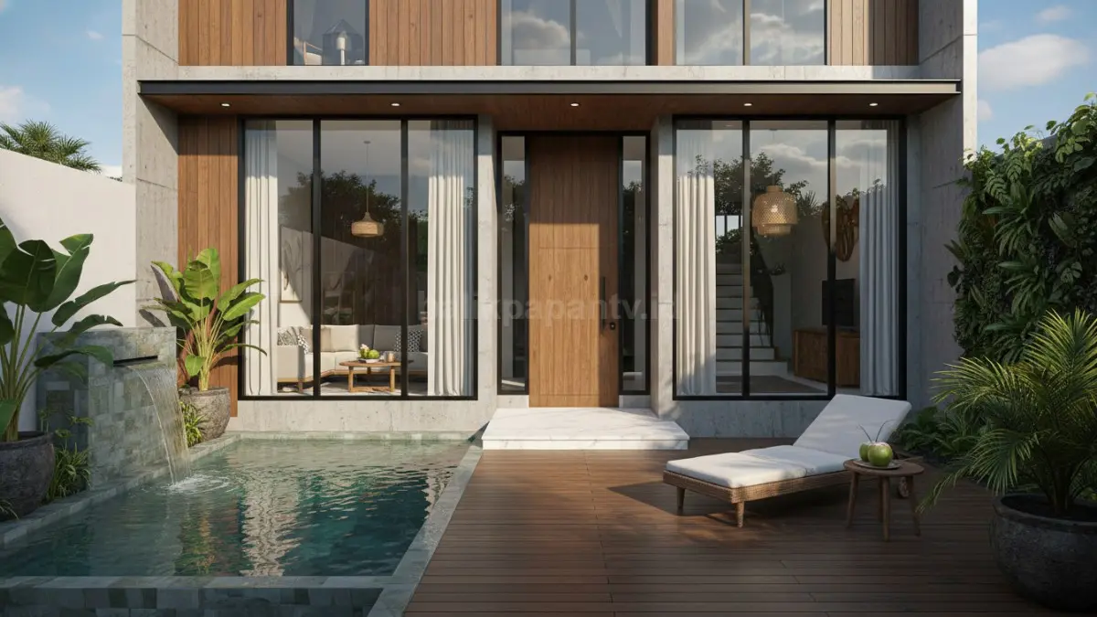 Rumah 6x10 modern dengan kolam mini ala villa yang terlihat luas dan nyaman