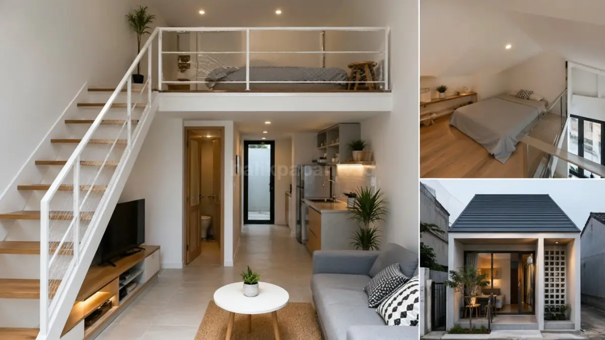 Rumah tipe 21 dengan mezzanine untuk kamar tambahan.