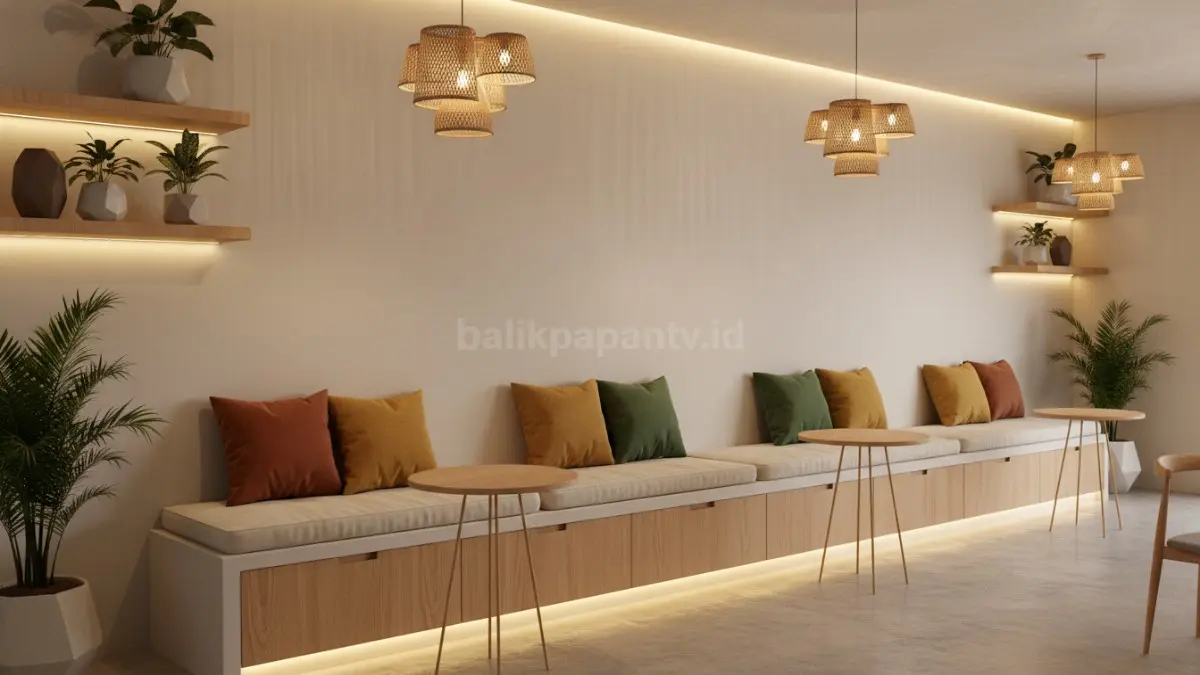 Seating built-in menyatu dinding dengan storage tersembunyi