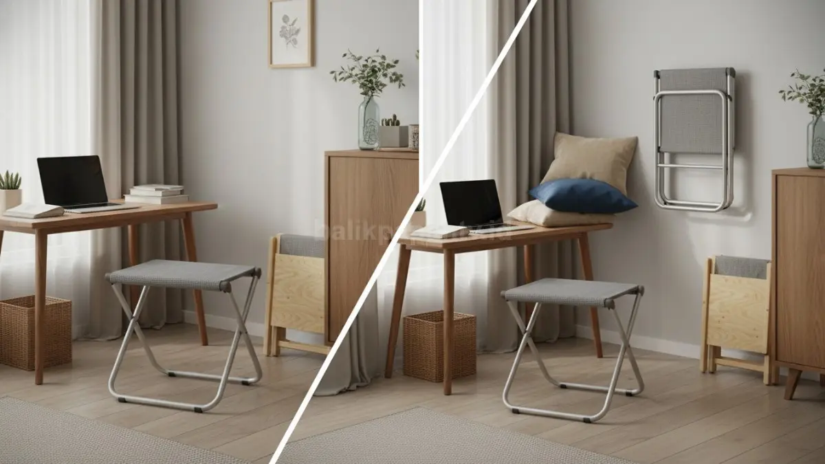 Stool lipat multifungsi dengan rangka ringan