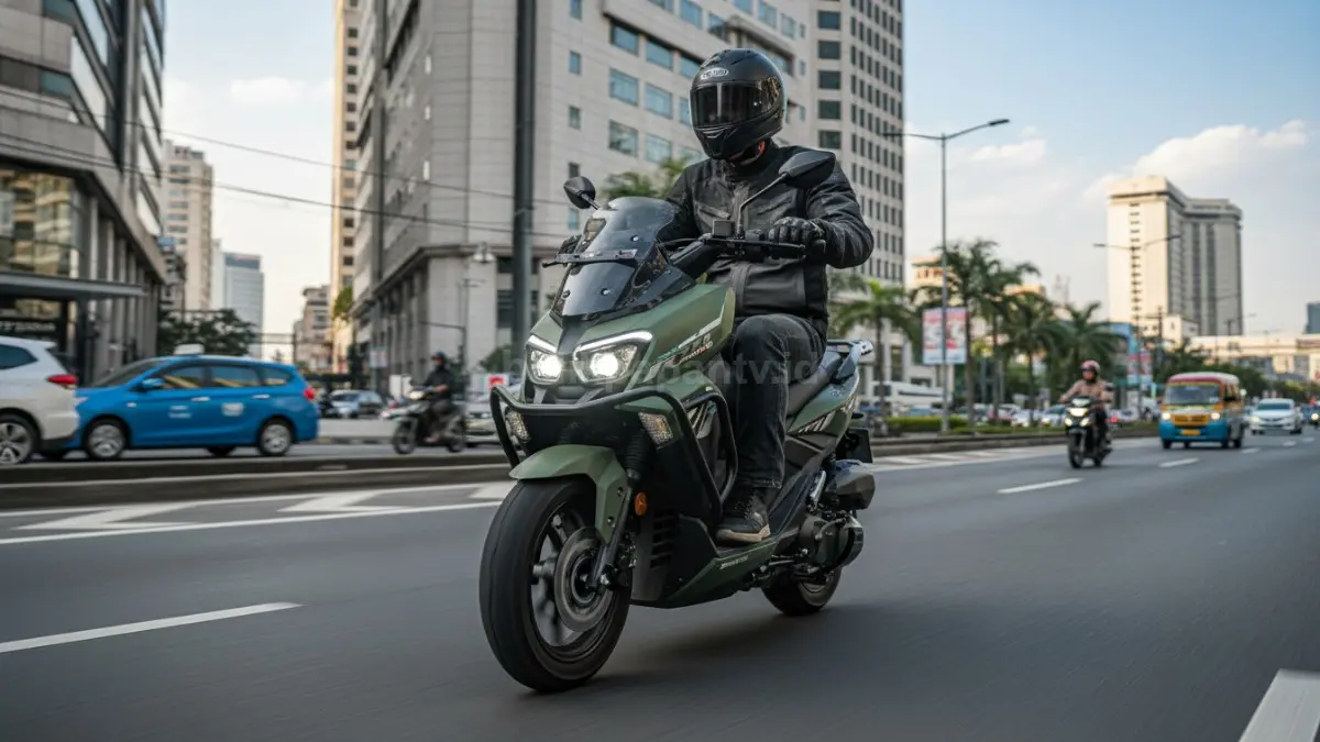 Tampilan Indomobil Tyranno dengan desain dual-purpose gagah di jalan kota