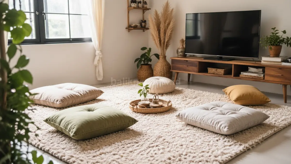 Karpet tebal + bantal lantai di ruang tamu. (BTV/Ai)