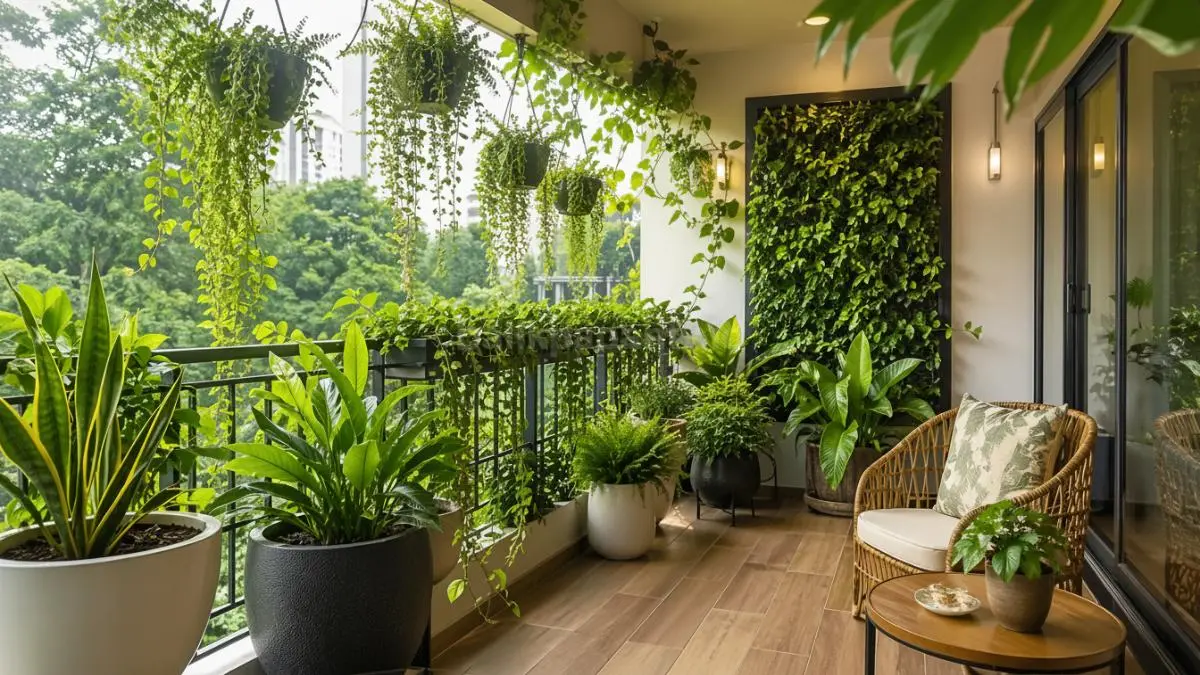 Teras hijau dengan konsep natural.