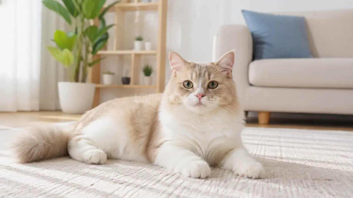 Kucing rumahan bersih di ruang tamu bebas kutu dengan suasana terang dan sehat. (BTV/Ai)