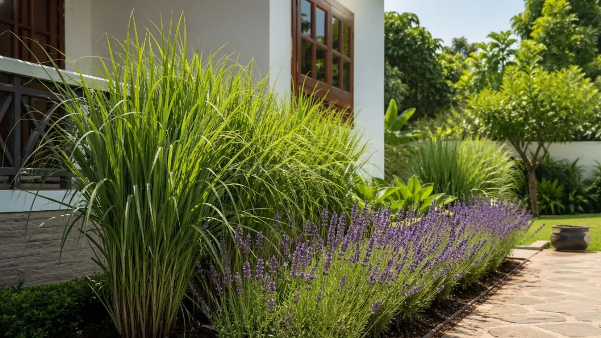 Tanaman serai dan lavender di halaman rumah tropis sebagai pengusir alami ular. (BTV/Ai)