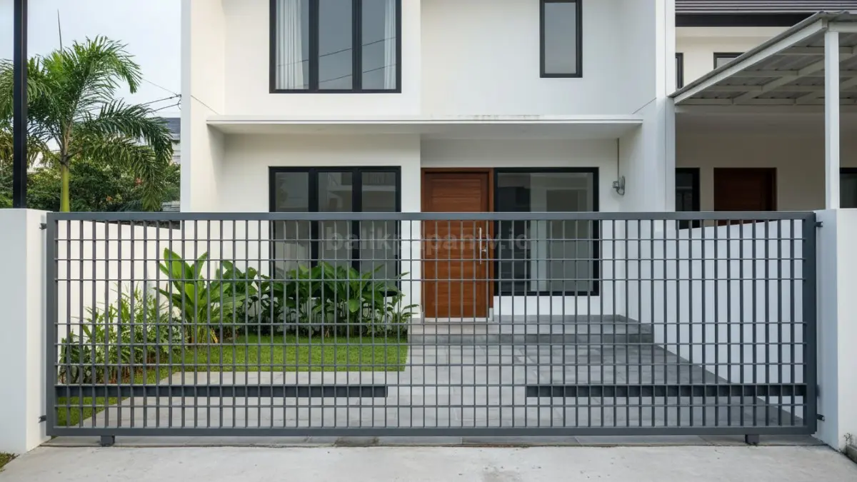 Contoh pagar besi dengan celah visual untuk keamanan dan estetika rumah
