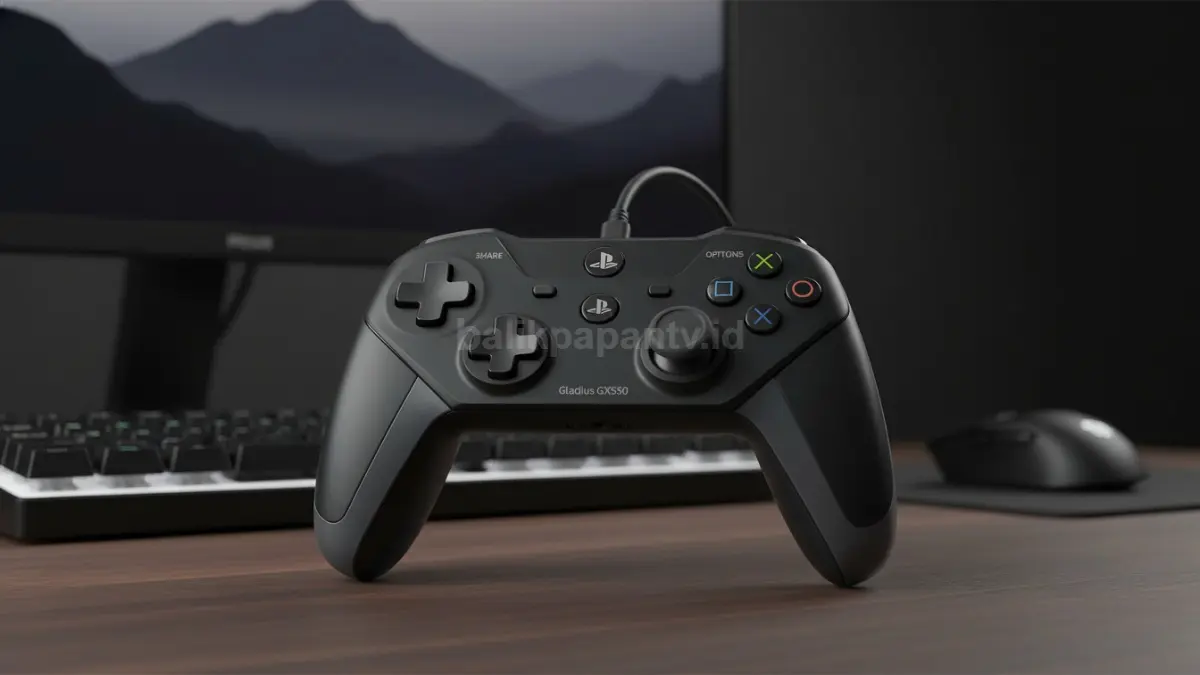 Gamepad Rexus Gladius GX550 dengan desain ergonomis dan layout PlayStation (BTV/Ai)