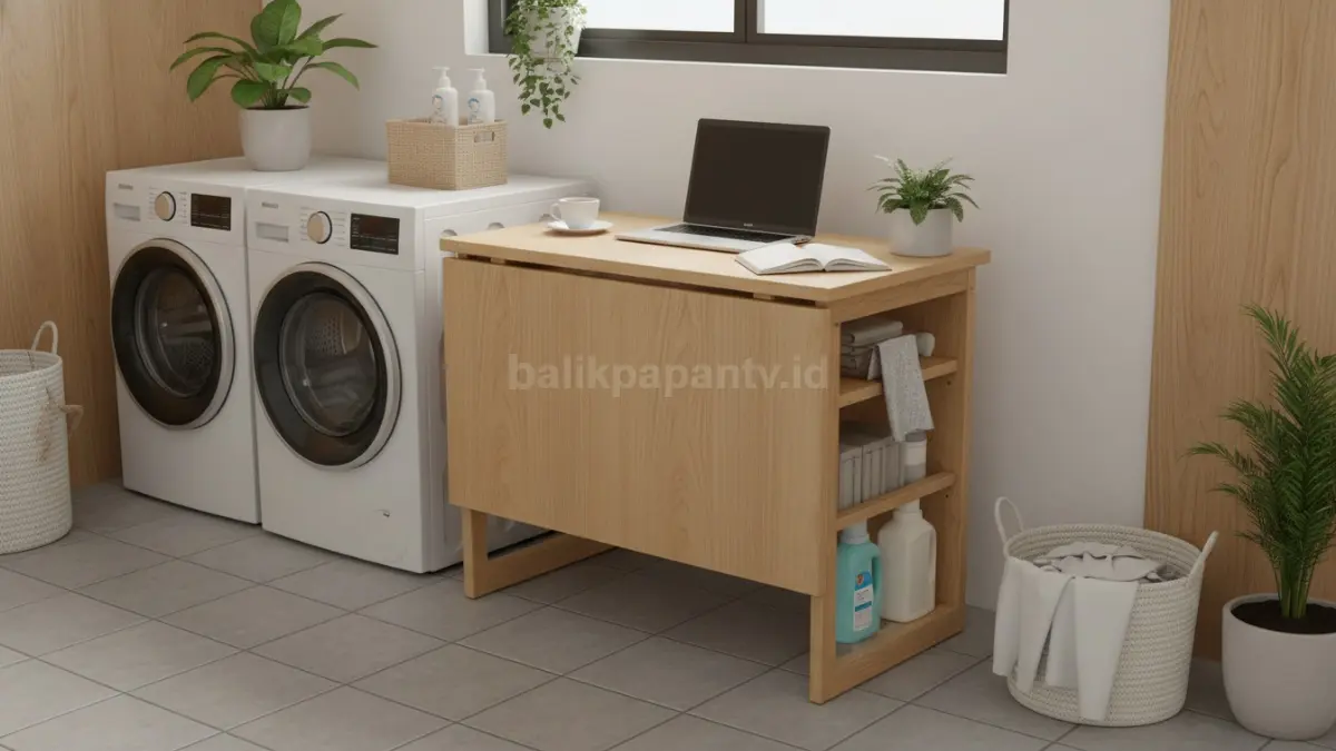 Meja setrika lipat multifungsi (iron board + meja kerja) (BTV/Ai)