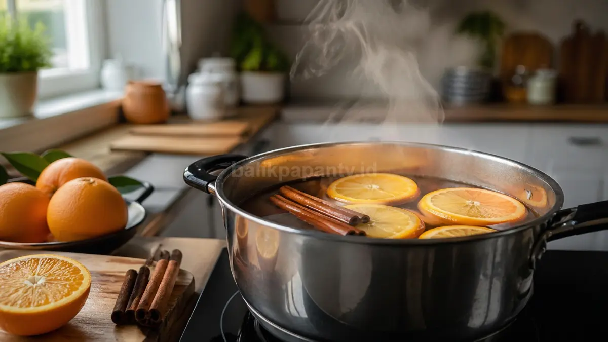 Rebusan jeruk dan kayu manis sebagai pengharum ruangan alami di dapur. (BTV/Ai)