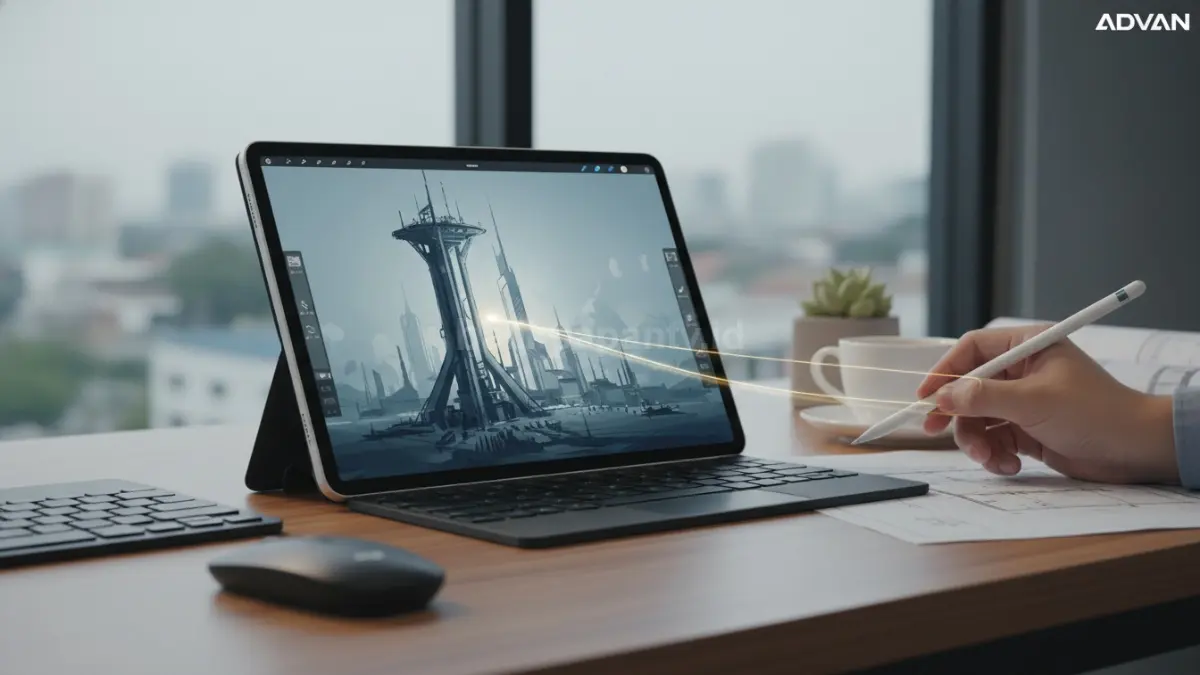 Tablet Advan Sketsa 5 dengan layar 12 inci digunakan untuk kerja dan sketsa digital (BTV/Ai)