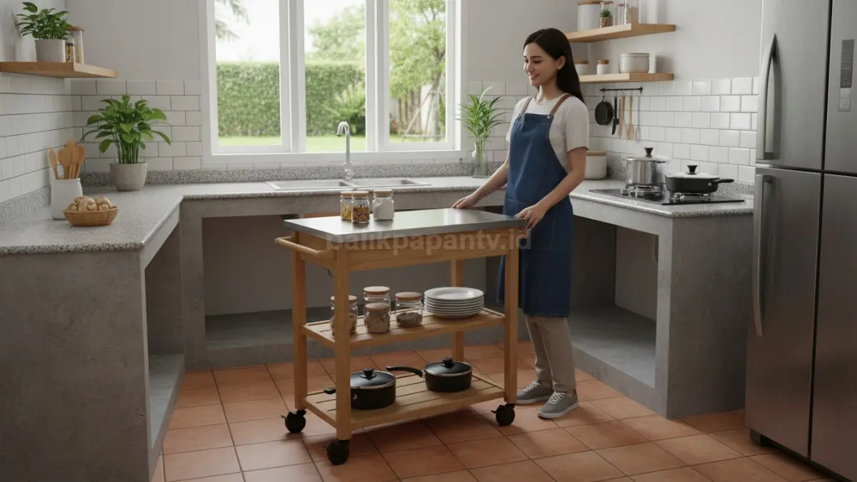Troli dapur minimalis modern dengan roda di dapur kecil (BTV/Ai)