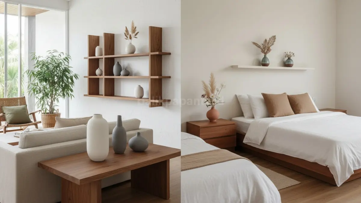 Vas keramik minimalis ditempatkan di ruang tamu modern sebagai elemen penyeimbang visual yang memperkuat fokus desain interior, dengan posisi di meja konsol atau rak terbuka yang memberi aksen lembut di antara furnitur. Dalam kamar, vas kecil berisi tanaman kering atau bunga artificial menghadirkan suasana hangat dan praktis tanpa perawatan rumit, mencerminkan tren dekorasi interior modern yang fungsional dan estetik di iklim tropis.  (BTV/Ai)
