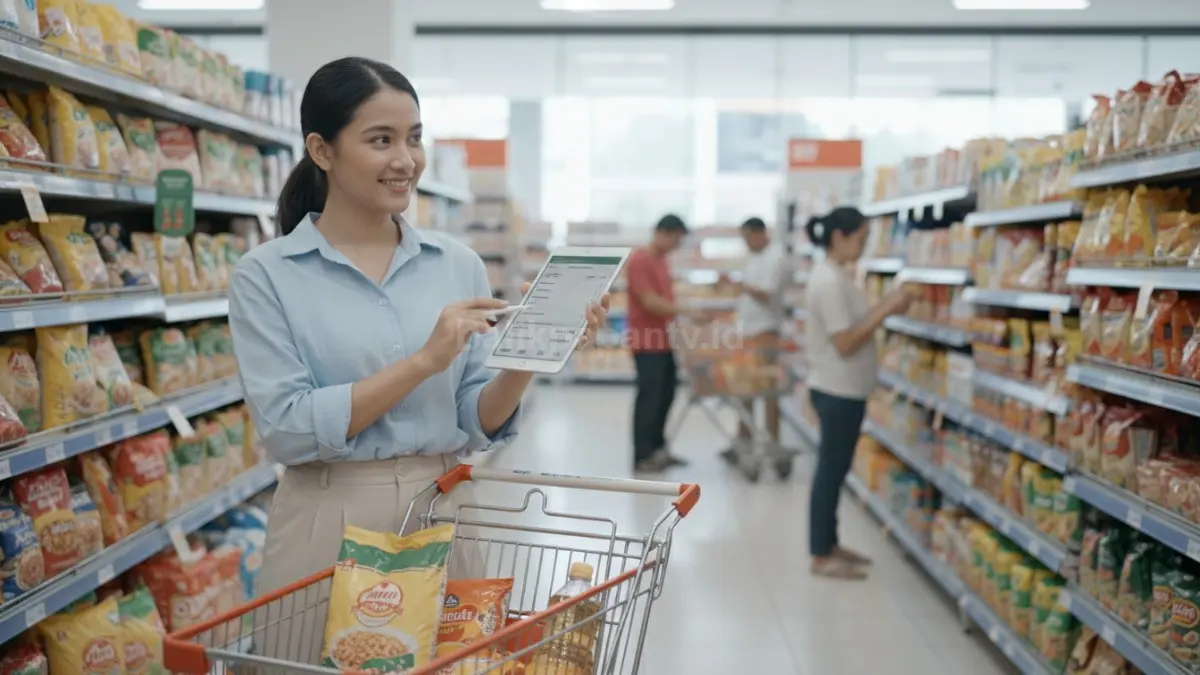 aktivitas belanja cerdas dengan daftar kebutuhan dan kalkulasi pengeluaran