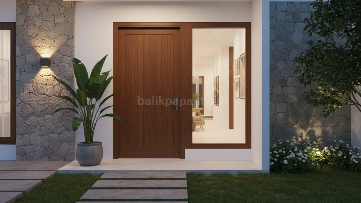 Contoh pintu kayu solid dan kaca yang elegan. (BTV/Ai)