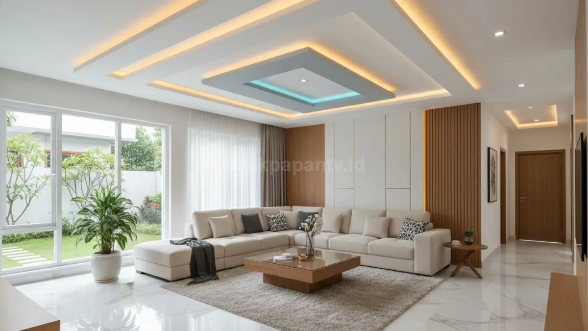Desain plafon PVC dengan motif geometris yang sederhana namun elegan. (BTV/Ai)