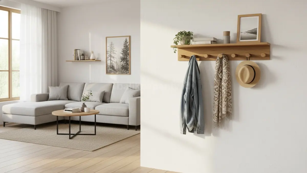 Gantungan Baju Minimalis dengan Sentuhan Kayu. (BTV/Ai)