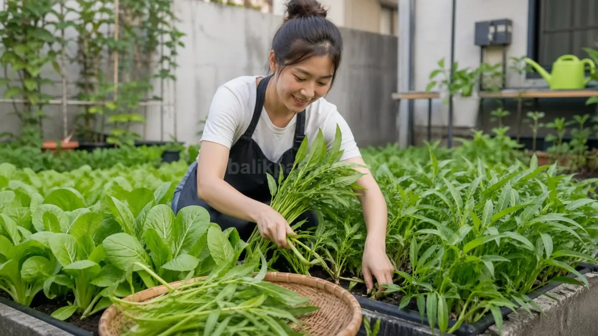 Hasil panen sayur segar dari kebun rumah sendiri yang siap dikonsumsi. (BTV/Ai)