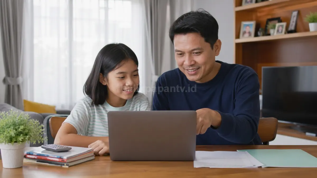 Ilustrasi siswa dan orang tua bersiap daftar sekolah online di Samarinda. (BTV/Ai)