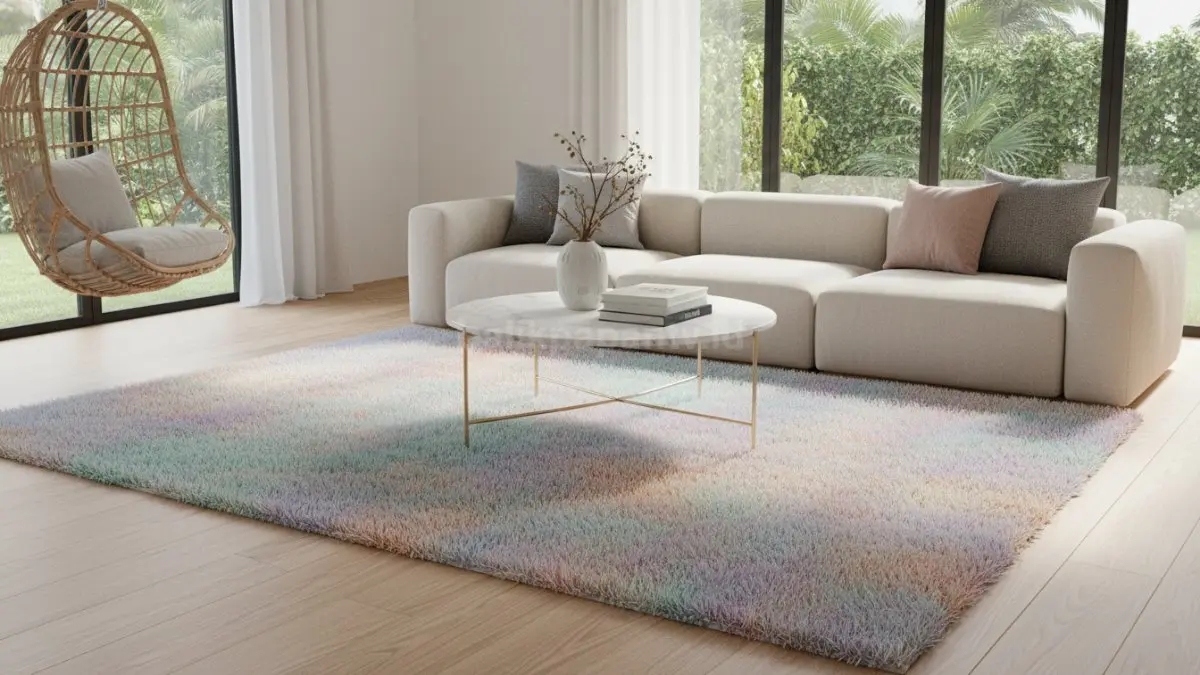 Karpet Bulu Berwarna Pastel untuk Kesan Lembut dan Menenangkan. (BTV/Ai)
