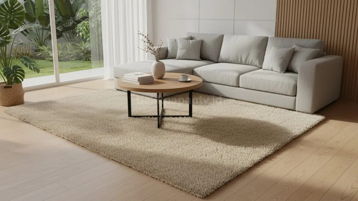 Karpet bulu tebal dengan motif geometris untuk ruang kerja yang stylish. (BTV/Ai)