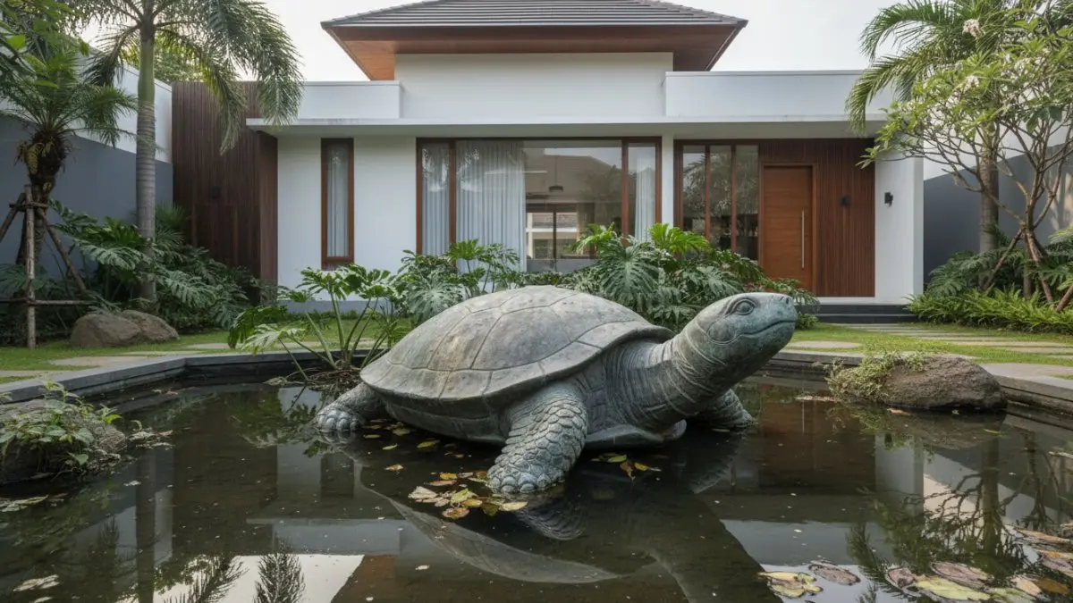 Kesalahan penempatan patung dalam kolam taman
