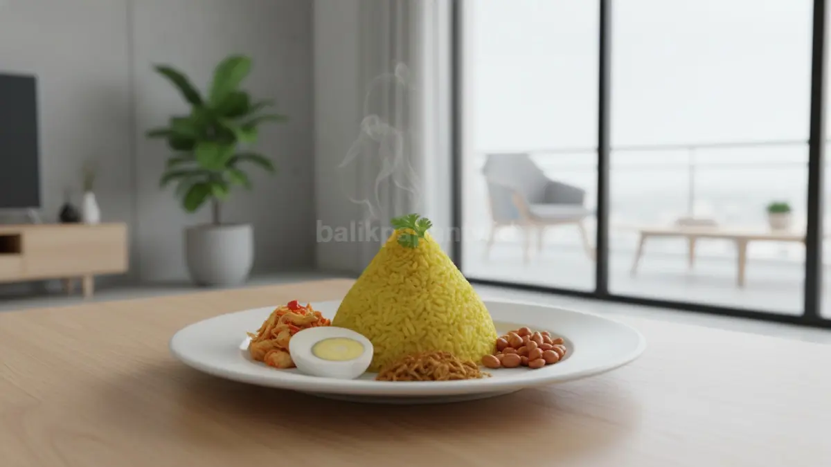 Nasi kuning sederhana dengan warna cerah dan aroma gurih, cocok untuk menu harian praktis
