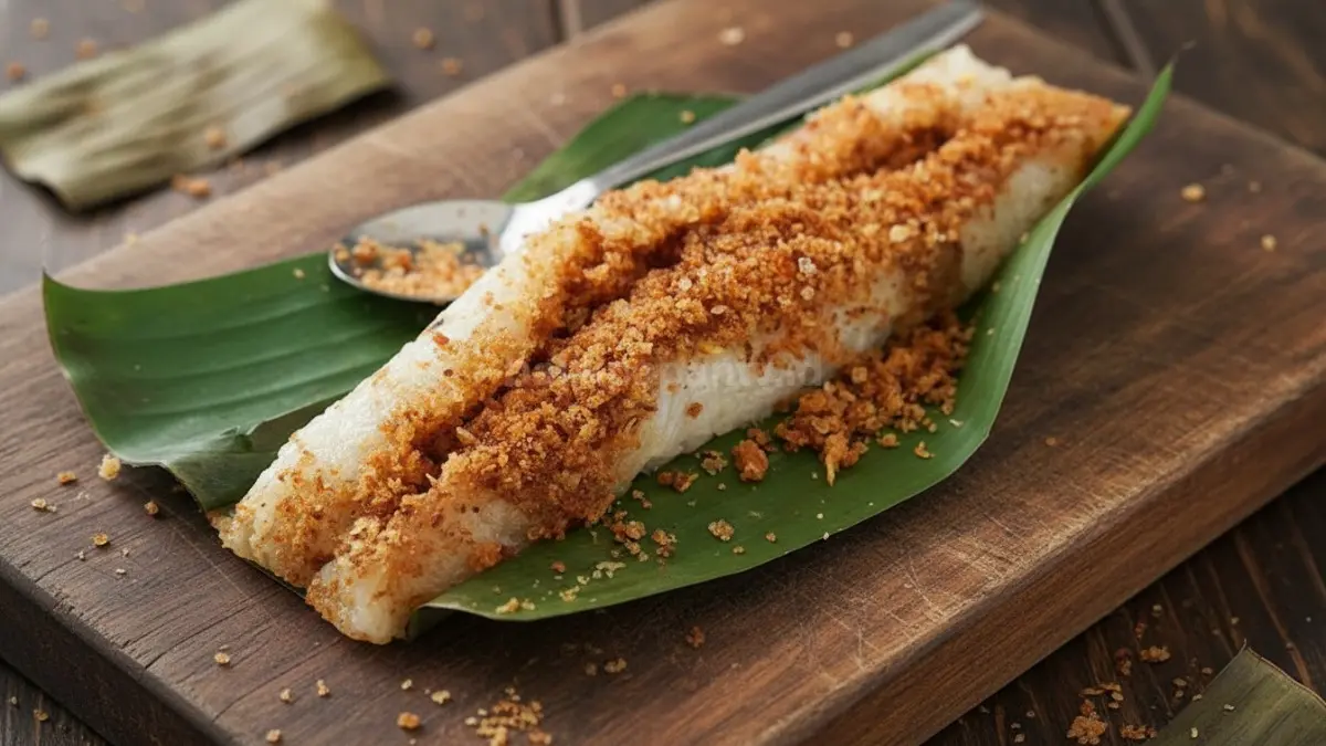 Pengkang ketan isi ebi dengan sambal kerang khas Pontianak