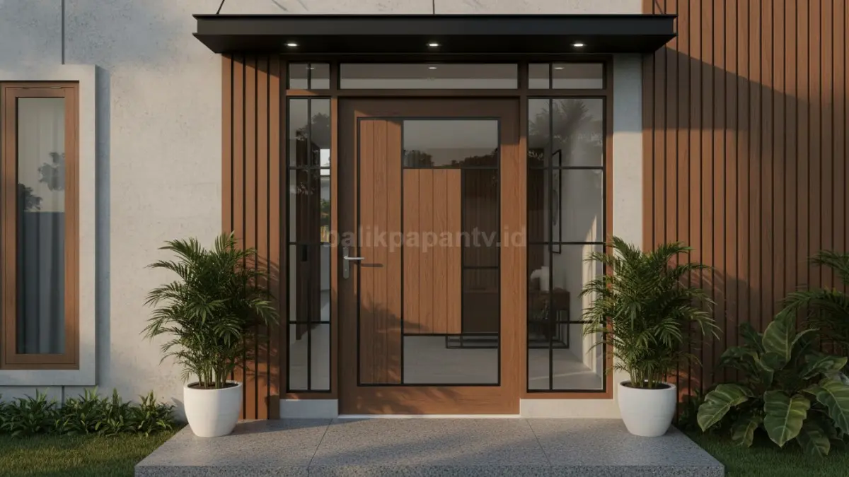 Pintu dengan Aksen Kaca dan Metal. (BTV/Ai)
