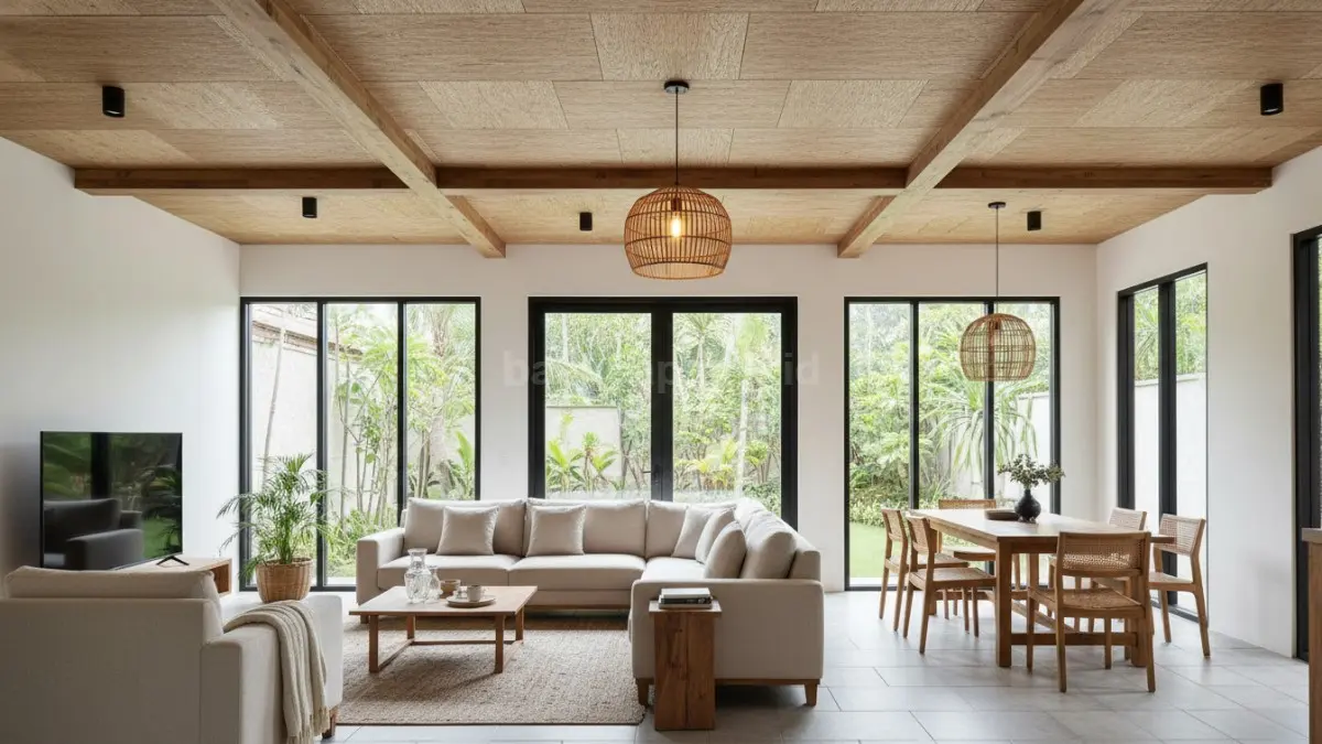  Plafon PVC Bergaya Rustic dengan Aksen Kayu. (BTV/Ai)