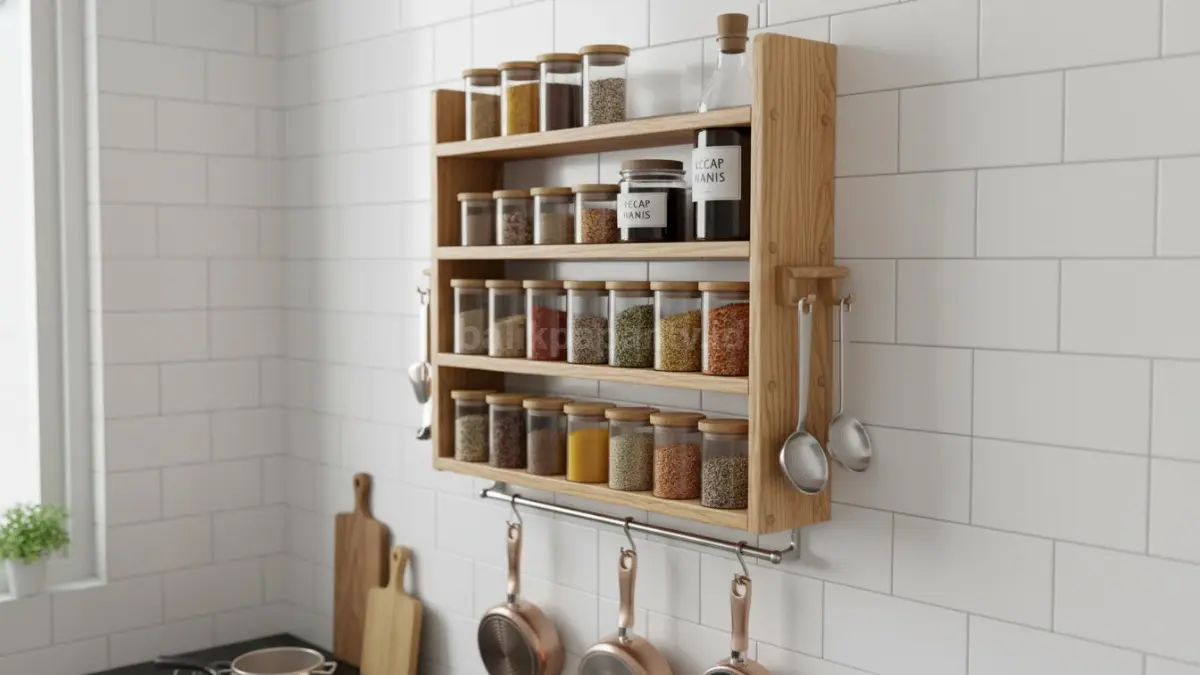 Rak bumbu dapur minimalis dengan desain vertikal hemat ruang (BTV/Ai)