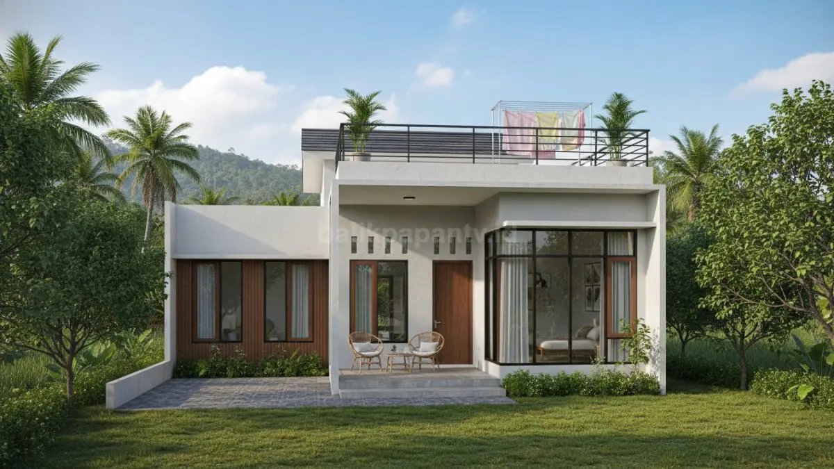 Rumah 1 lantai desa dengan dak jemuran beton fungsional dan pencahayaan alami