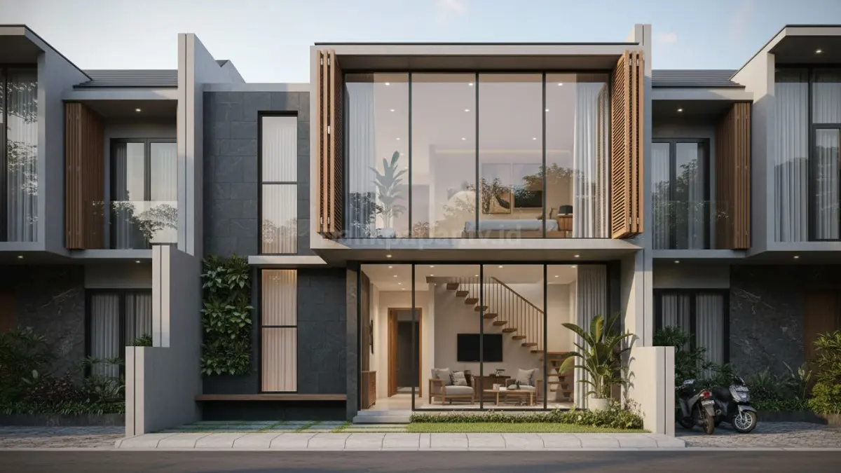 Rumah mezzanine modern 5x10 meter dengan desain ruang vertikal fungsional (BTV/Ai)