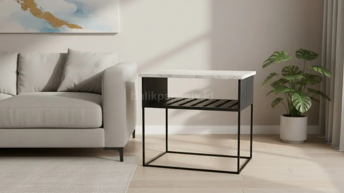 Side Table dengan Desain Meja Datar dan Permukaan Marmer (BTV/Ai)